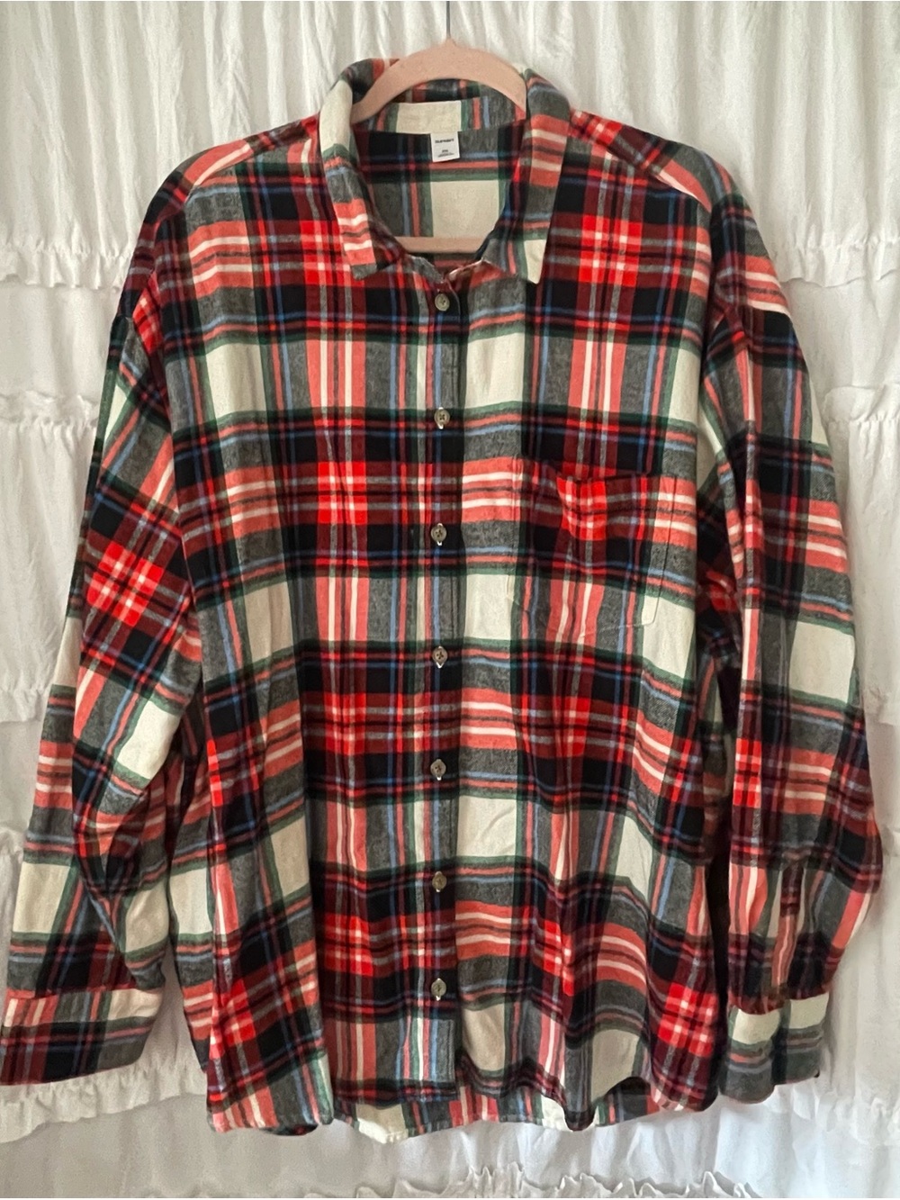 Old Navy Flannel Shirt XXL Red Green Tartan Plaid Button Up Long Sleeve Cabin